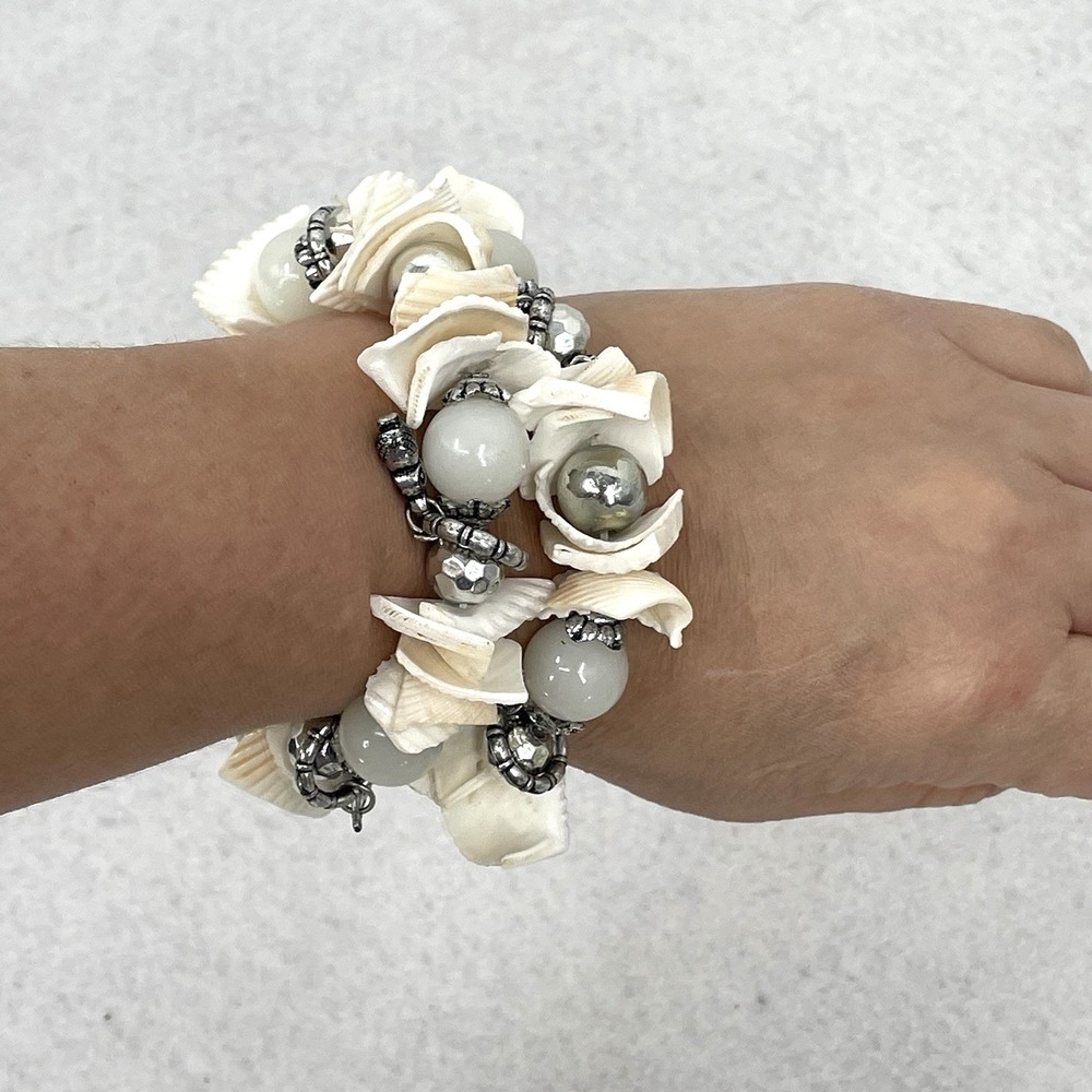 Chip Shell Stretch Bracelet Set Beach Vacation Tropical Costume Jewelry Chunky